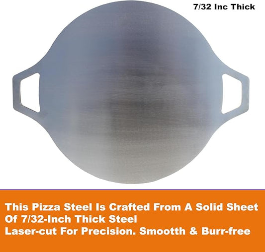 Pizza Steel for Oven & Grill – Heavy Duty Baking Steel Pizza Stone, Round Baking Steels with Dual Handles，Carbon Pizza Pan for Crispy Crust, Bread, Cooking & BBQ