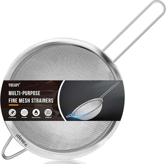 9" Large Fine Mesh Strainer with Handle, Metal Food Strainers for Kitchen, Sieve Fine Mesh Stainless Steel for Rice, Quinoa, Pasta, Noodles