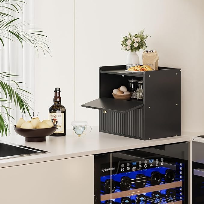 Rustic Bread Box for Kitchen Countertop Bamboo Bread Storage Container Bin Double Layer BreadBox Farmhouse Large Capacity Food Organizer Black