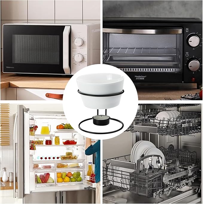 Luvan 4Pcs 12.8oz Butter Warmers for Seafood, Butter Melter with Stands and 20Pcs Tealight Candles,Ceramic Butter Warmer Set for Lobster, Personal Fondue Set Melted Butter Cups for Seafood, Fondue