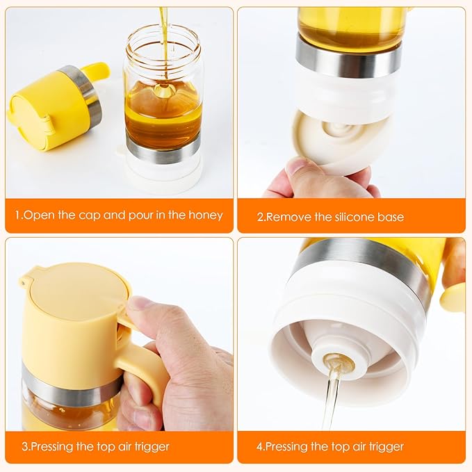 9 OZ Glass Honey Dispenser and Pot Set – No Drip Honey Jar with Lid – Perfect for Honey and Syrup Storage in Home Kitchen