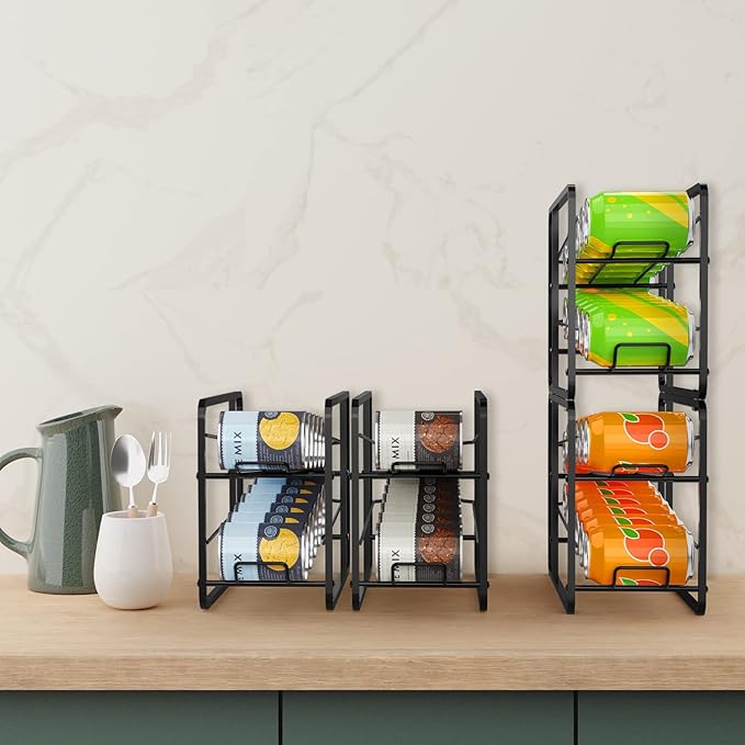 Stackable Can Organizer for Pantry, Can Organizer Storage Rack, 4 Pack Can Food Organizer, Beverage Storage Holder for Refrigerator, Cabinet Can Dispenser for Pantry