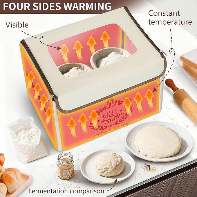 Wwyybfk Bread Proofing Box Foldable Dough Proofer Box with 68-131℉ Temp Control & 99H Timer for Sourdough, Bread Baking, Pizza, Yogurt, Kombucha, Space-Saving & 6-Layer Fabric