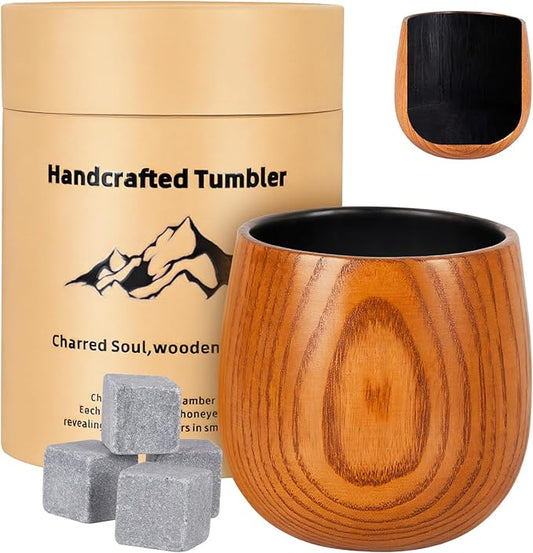 Wooden Whiskey Glass Set Of 2 Wooden Bourbon Glass Charred 10oz Bourbon Gifts For Him Man Husband Father Birthday Wood Whiskey Tumbler Handcrafted Whisky Cup
