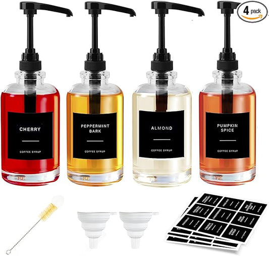 Coffee Syrup Dispenser for Coffee Bar, Glass Syrup Dispenser with Pump, Coffee Syrup Pump Dispenser Bottle for Coffee Station, Coffee Bar Organizer, Black,16.9 oz, 500 ml