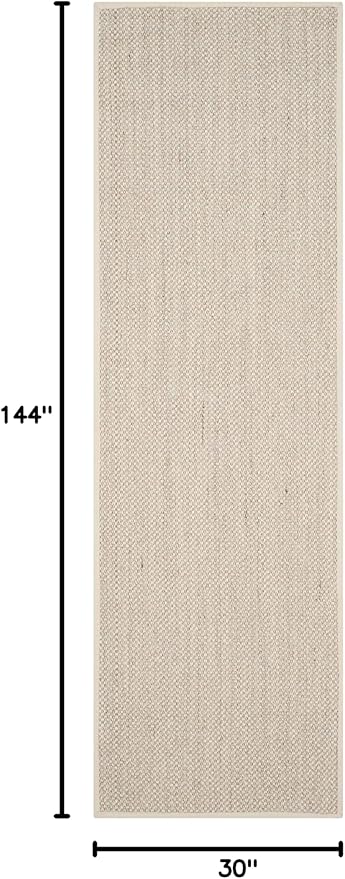 SAFAVIEH Natural Fiber Collection Runner Rug - 2'6" x 12', Marble & Beige, Sisal, Woven Design with Border (NF143C)