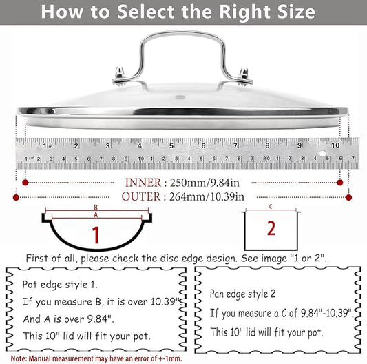 10.25 Inch Glass Lid for Lodge Cast Iron Skillet, 5 Quart Dutch Ovens, Calphalon 10 Inch Skillet - Dishwasher Safe