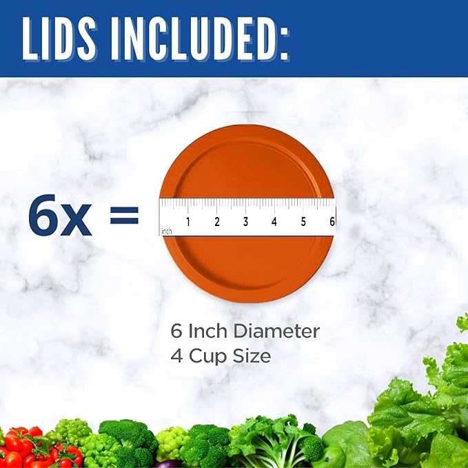 Replacement Lids for Pyrex 4-Cup Glass Food Storage Container Bowls, 6-Inch Plastic Round Lids Covers fits Pyrex 7201-PC, Airtight & Leakproof (6-Pack, Orange)