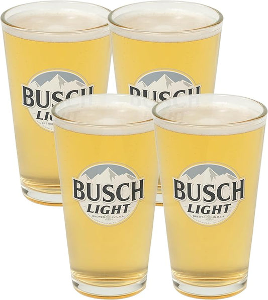LORD'S ROCKS Busch Light Beer Glasses 16oz Pint Glass - Set of 4 Authentically Licensed Compatible