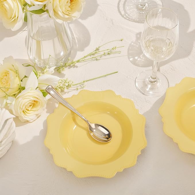 COLOSUS Yellow Plastic Party Bowls (60 Pack) 12 Oz Disposable Soup/Salad Bowl, Fancy Shatterproof Dinnerware for Easter, Catering, Holidays, Weddings, and Everyday Use