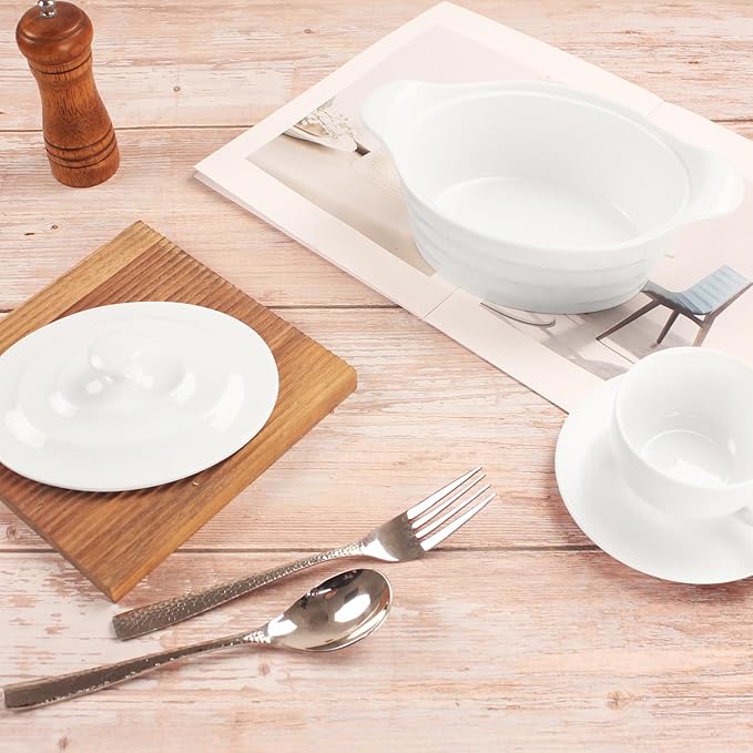 Casserole Dish 25 oz, French Onion Soup Ceramic Bakeware Set with Lids, Ceramic Mini Cocotte Set, Baking Dish with Lids and Handles, Microwave, Dishwasher, Oven Safe 9.6 Inch