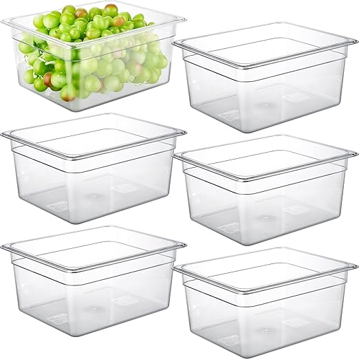 CURTA 6 Pack NSF Food Pans, Half Size 6 Inch Deep, Commercial Polycarbonate Plastic Clear Freezer-Safe