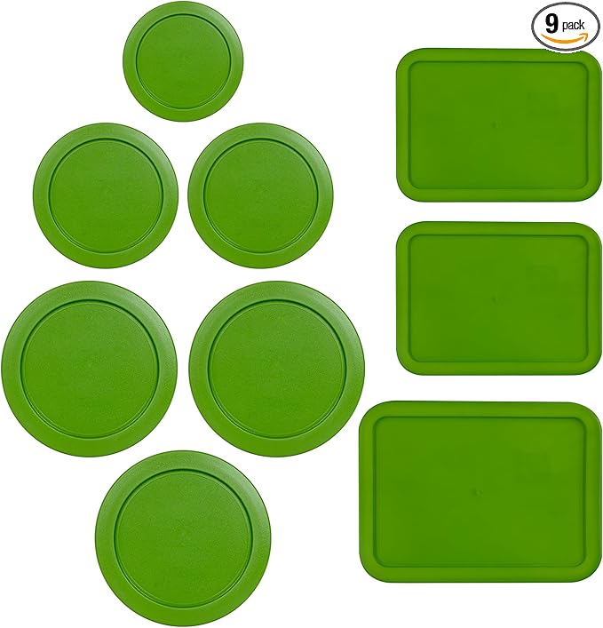 Replacement Lids for Pyrex Glass Food Storage Containers Rectangular (1) 1-Cup (2) 2-Cup (2) 4-Cup (1) 7-Cup (2) 3-Cup (1) 6-Cup Round Rectangle (Green)