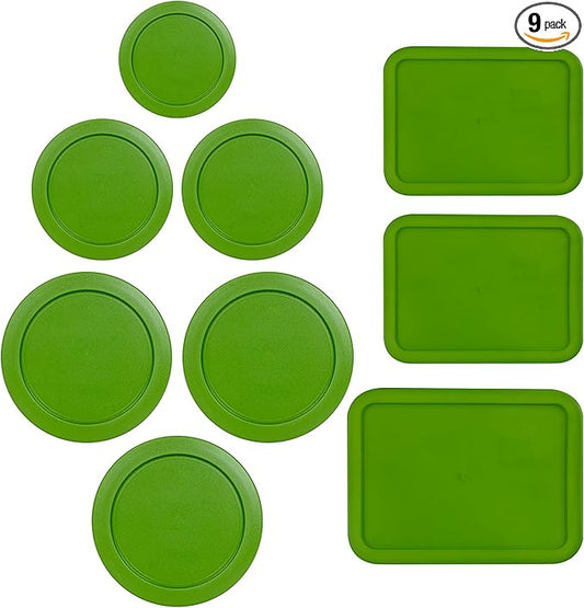 Replacement Lids for Pyrex Glass Food Storage Containers Rectangular (1) 1-Cup (2) 2-Cup (2) 4-Cup (1) 7-Cup (2) 3-Cup (1) 6-Cup Round Rectangle (Green)
