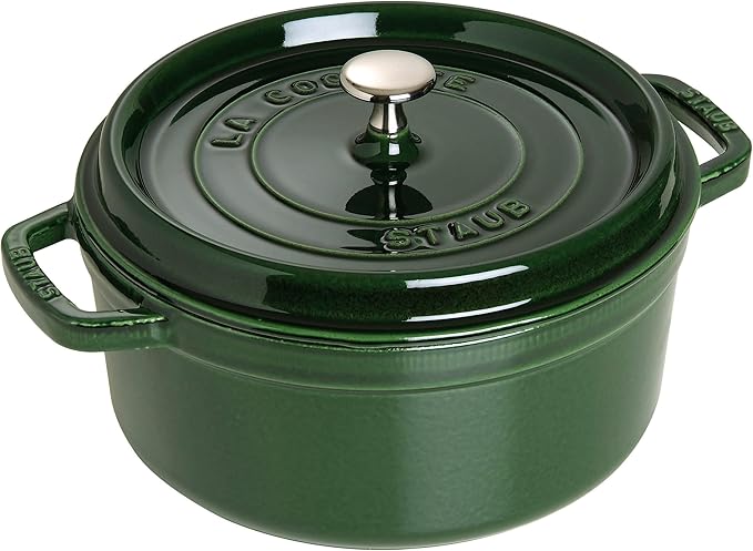 STAUB Cast Iron Roaster/Cocotte, Round, 24 cm, 3.8 L, Basil/Green