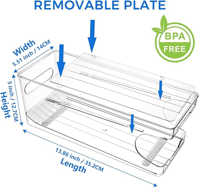 2 Pack Rolling Soda Can Organizer for Refrigerator Can Dispenser for Beer Soda Seltzer Pop Can Soda Organizer for Fridge 10 Standard Size 11.15oz, 12oz, 330ML, 355ML Cans Holder Storage