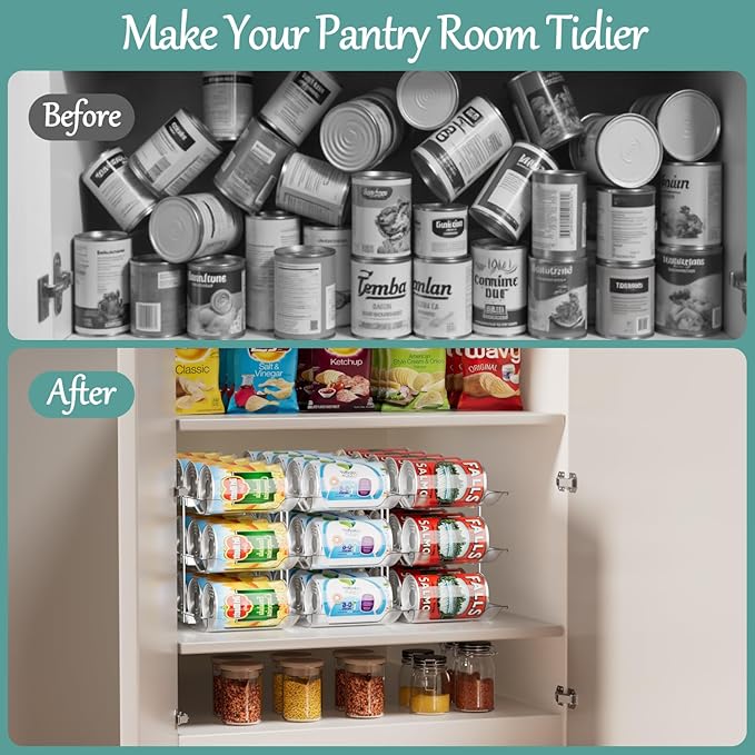 Can Storage Organizer for Pantry, Can Holders For Pantry, Canned Goods Food Dispenser, Clear Plastic Soup Can Shelf Rack, 3 Ties