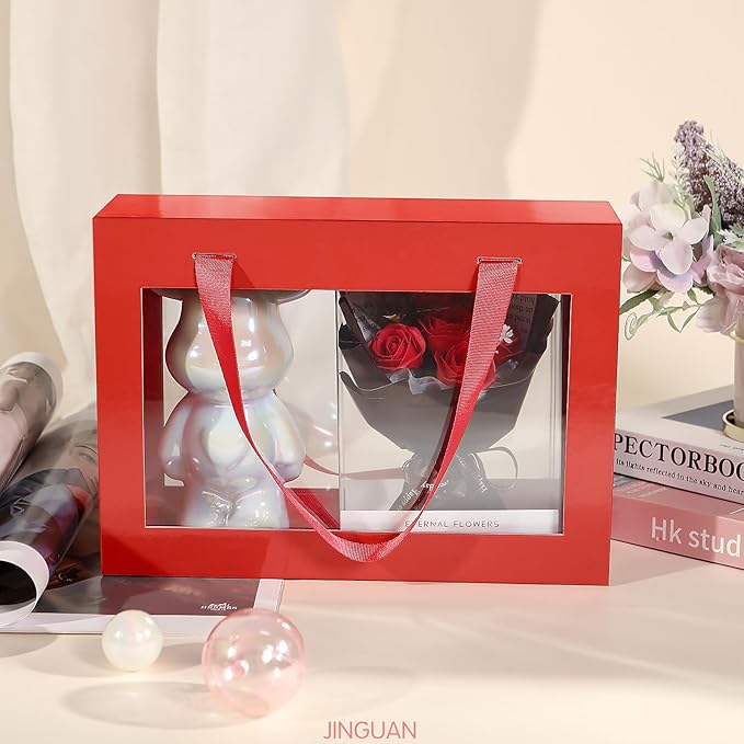 5 Gift Boxes with Windows, Gift Boxes with Lids and Handles, Clear Magnetic Gift Boxes for Presents, Bridesmaid Proposal Boxes (10.5x7.5x3 Inches