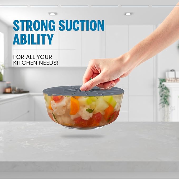 Microwave Cover Silicone Lids - Set of 5: 6, 8, 10, 12 and 13.8 inches - Suction Covers for Pots, Pans, Bowls, Cups, Skillets - Splatter Protection - Easy Food Storage - BPA Free