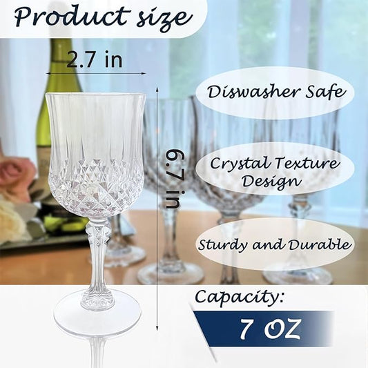 Plastic Wine Glasses，Plastic Goblets Vintage Style Cordial Drinking Glasses for Wedding Reception, Grand Event Party Supplies (12, transparent)