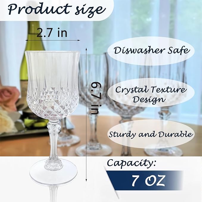 Plastic Wine Glasses，Plastic Goblets Vintage Style Cordial Drinking Glasses for Wedding Reception, Grand Event Party Supplies (48, transparent)