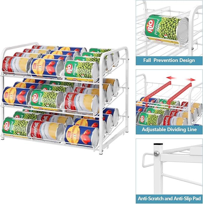 BTY Can Organizer for Pantry Stackable Can Rack Organizer 2 Pack Stacking Can Storage Dispensers 3 Tier Small Space Holds up to 36 Cans for Pantry, Kitchen, Cabinet White