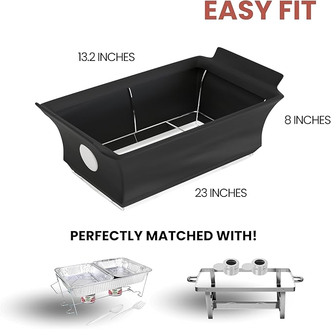 Chafer Wind Guard by Merchlio- 4 Pack | Handle Covered Chafer Dish Covers | Fitted, Washable & Elegant Buffet Decor | Functional Catering Wind Guard | Black