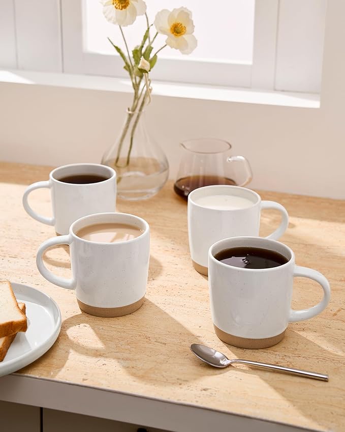 famiware Coffee Mugs for 4, 13 oz Mug Set, Dringking Cup with Handle for Coffee, Tea, Cocoa, Milk, Milkyway serise, White