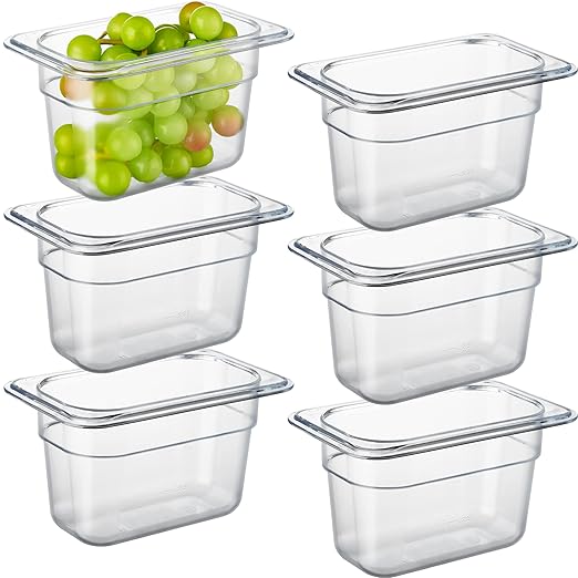 CURTA 6 Pack NSF Food Pans, 1/9 Size 4 Inch Deep, Commercial Polycarbonate Plastic Clear Freezer-Safe