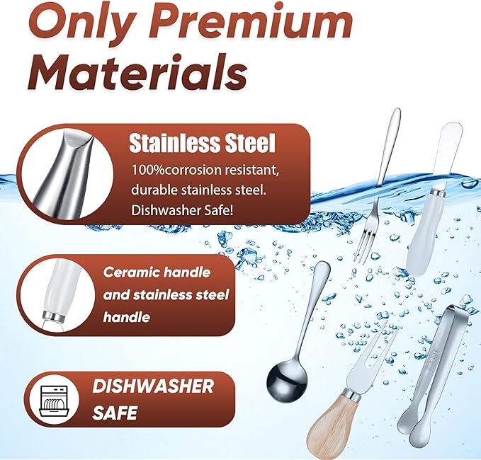 20 Pcs Charcuterie Board Accessories Cheese Butter Knife Set Charcuterie Utensils Butter Spreader Knife with Wooden Handles Mini Serving Tongs Spoon Appetizer Fork for Christmas Party(Chic Style)