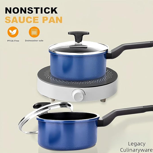 Nonstick Sauce Pan with Lid,2QT small pot, PFOA Free,Kitchen Pots Induction Pot,Blue