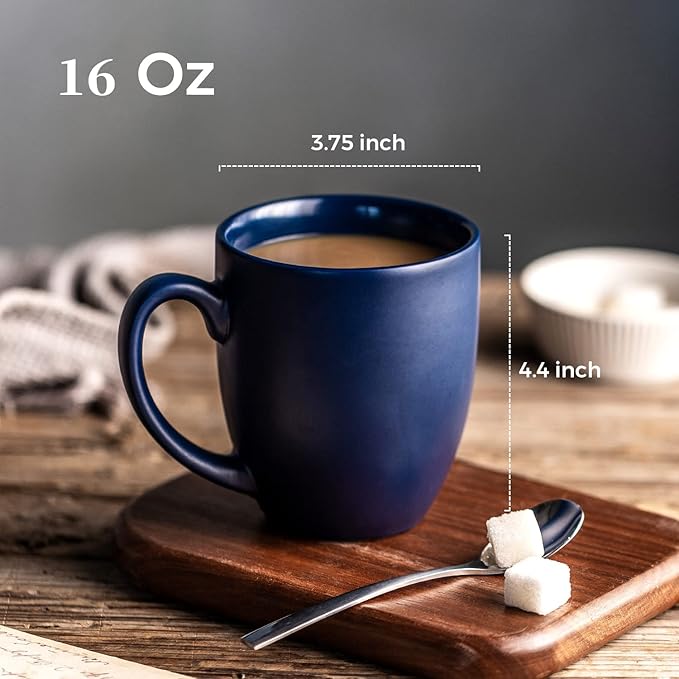 AmorArc 16oz Coffee Mugs Set of 6, Large Ceramic Coffee Mugs for Men, Women, Dad, Mom, Modern Coffee Mugs With Handle For Tea,Latte,Cappuccino,Cocoa. Dishwasher&Microwave Safe, Matte Blue