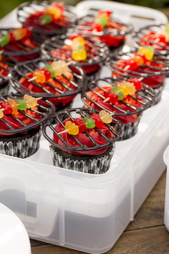 Snapware (2-Layer, 24 Cupcakes Plastic Detachable Cupcake Carrier Storage Container With Lid and Handle, Freezer Dishwasher Microwave Safe (Pack of 3)