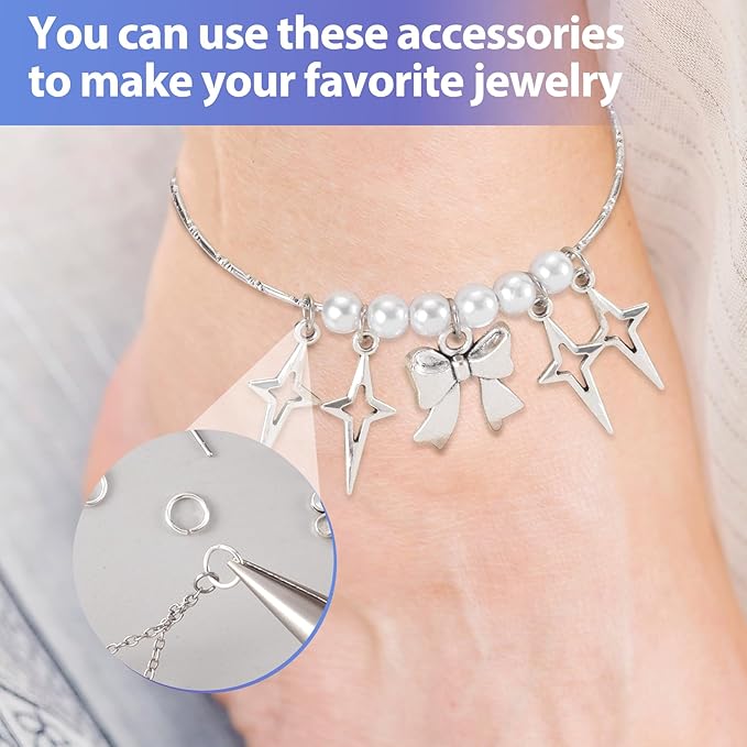 8pcs Jump Rings for Jewelry Making, 925 Sterling Silver Split Jump Ring, 4mm Double Loops Small Key Rings Open Connector Closures for Necklace Bracelets Jewelry Marking