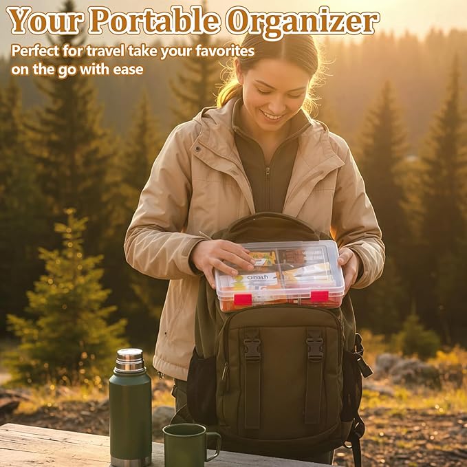 Water Packet Organizer – Stackable Clear Acrylic Water Flavor Packet Organization with Removable Dividers & Secure Lid for Kitchen, Countertop, Pantry, and Travel (Red)