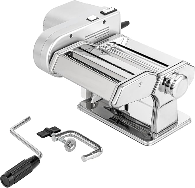 Met Lux Pasta Machine And Motor, 1 Electric Pasta Maker With Cutter Attachments - 9 Adjustable Thickness Settings, Automatic, Stainless Steel Machine, For Fettuccine, Spaghetti