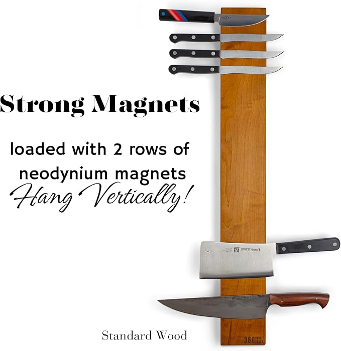 360KnifeBlock BAR XL - 4”x26” Guitar Wood, verticle hang wall mount knife BAR - integrated level, marine grade metal clips, two 2” wall screws - Guitar Wood 26"