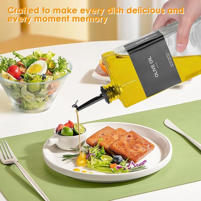 OKYUK Olive Oil Dispenser Bottle for Kitchen Cooking, 16.9oz/500ml Soy Sauce Coffee Syrup Oil and Vinegar Dispenser Set, with Silicone Funnel, Labels (3PCS, Black)