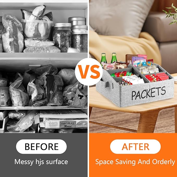 8 Compartment Fabric Snack Organizer with Handle, Portable Kitchen Pantry Storage and Spice Packet Organizer