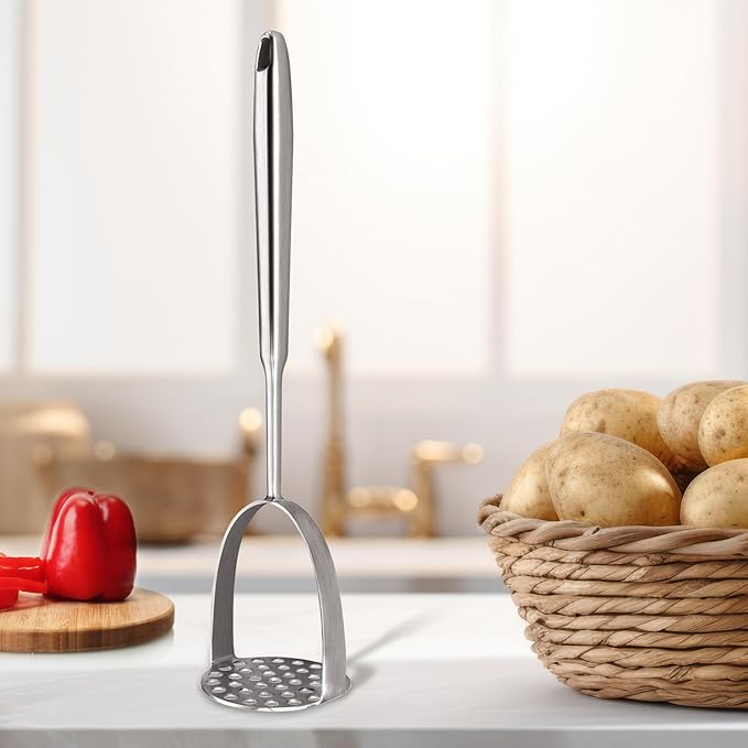 304 Stainless Steel Cooking Utensils Set, Stainless Steel Kitchen Utensils, 12 PCS Long Large Metal Cooking Utensil Tools Set, Potato Masher, Fork, Tongs, Pasta, etc (Dishwasher Safe)