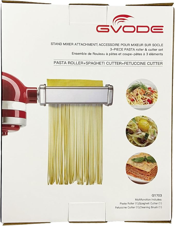 Pasta Attachment for KitchenAid Stand Mixer Included Pasta Sheet Roller, Spaghetti Cutter and Fettuccine Cutter Pasta Maker Stainless Steel Accessories 3Pcs by Gvode