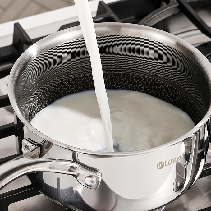 DELUXE Hybrid Nonstick 6 PCS Pot Set, 1.3, 3&5.4-Quart Pot with Tempered Glass Lid, Stainless Steel Cookware Pots with Stay-Cool Handle, Dishwasher Safe, Compatible with All Cooktops