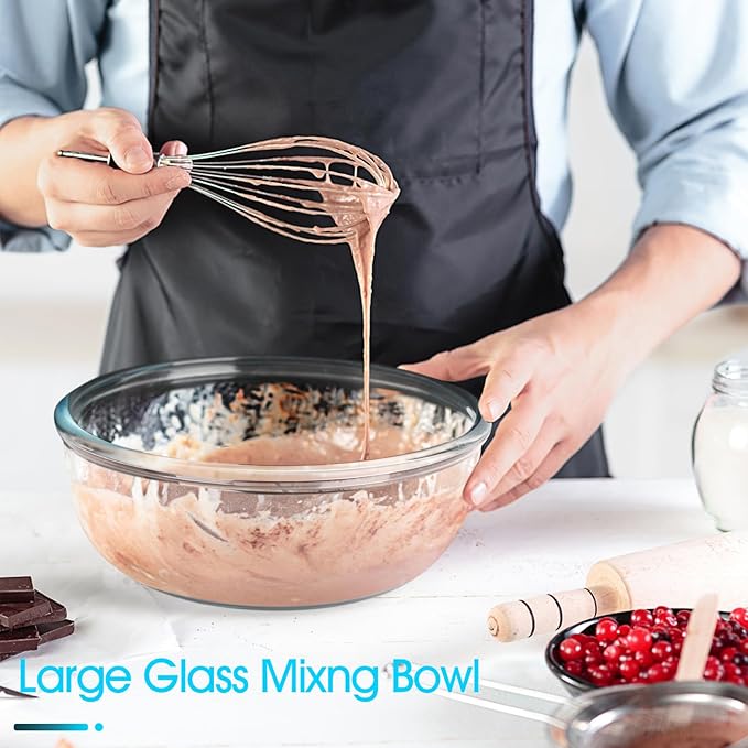 NUTRIUPS 6 Quart Large Glass Mixing Bowl, Clear Large Salad Bowls Glass Big Mixing Bowls for Kitchen