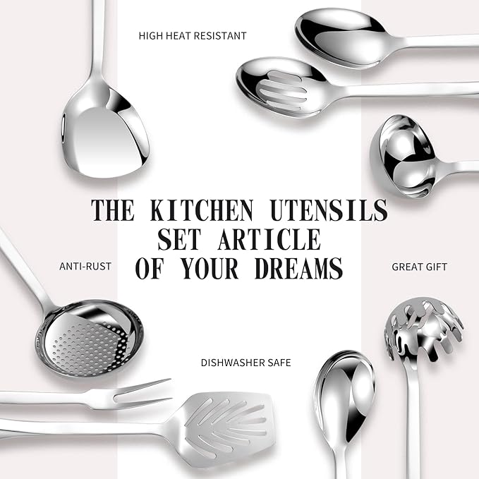 304 Stainless Steel Kitchen Utensil Set - 9pcs Cooking Utensils, Metal Kitchen Utensil Spatula Sets Cookware,High temperature resistance Kitchen Tool Set for Hanging Dishwasher Safe（Silver）
