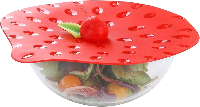 Charles Viancin - Strawberry Silicone Lid for Food Storage and Cooking - 9''/23cm - Airtight Seal on Any Smooth Rim Surface - BPA-Free - Oven, Microwave, Freezer, Stovetop and Dishwasher Safe