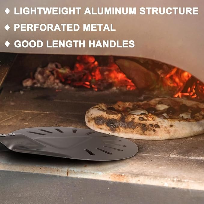 Pizza Turning Peel - 7 Inch Aluminum Perforated Pizza turner with 31 Inch Long handle Lightweight, Metal Pizza Peel for Outdoor Pizza Oven Accessories