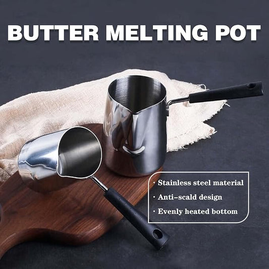 Butter Coffee Milk Warmer Mini Butter Melting Pot Turkish Coffee Warmer and Butter Melting Pot, Stainless Steel, 20-Ounce Capacity (600ML)