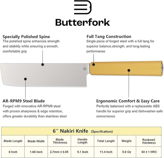 6 Inch Nakiri Knife, AR-RPM9 Steel & Replaceable Handle, Multipurpose Meat Cleaver Vegetable Chef Knife with Oak Sheath, Gift for Home Chefs