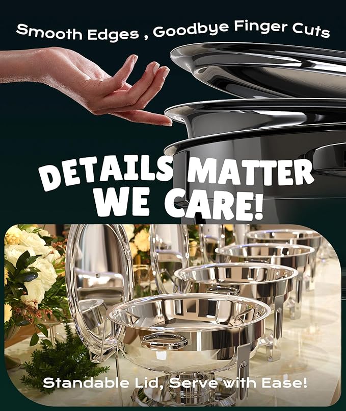 Chafing Dishes for Buffet 4 Pack, 6QT [Worry-Free Assemble] Food Warmers for Parties Buffet [Mirror-Like Polished Finish Stainless Steel Round Chafing Dish Buffet Set with Complete Set