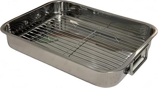 Roasting Pan Stainless steel Roasting pan Turkey Roasting pan with grill Rectangular grill suitable for Turkey, roast chicken and ham (14.2x10.2x2.4inch)